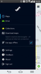 Đây là menu giao diện chính. Các bạn có thể lựa chọn sử dụng giữa 2 phần Maps và Drive. Tuy nhiên khi chúng ta đang tìm kiếm địa điểm ở phần Maps và cần dẫn đường đến địa điểm đó thì ứng dụng sẽ tự động chuyển về phần Drive.​