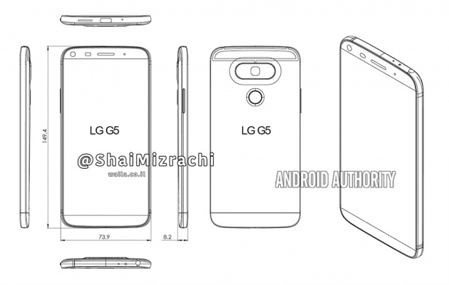 Một thiết kế phẳng hơn, không ôm cong nhiều như G4, cao hơn, to hơn và mỏng hơn. LG G5 dự kiến sẽ có kích thước: 149.4 x 73.9 x 8.2 mm. Ảnh: Internet