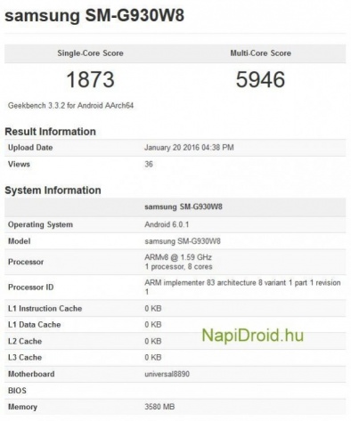 Thông số rò rỉ và điểm số benchmark ấn tượng của Galaxy S7      Ảnh: Internet