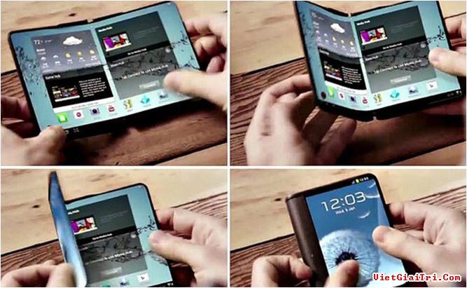 Hình ảnh được cho là thiết kế của chiếc smartphone dùng màn hình uốn dẻo gập lại được của Samsung – Ảnh chụp màn hình