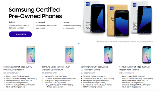 Thông tin về hàng refurbished được đăng tải trên website của Samsung tại Mỹ.