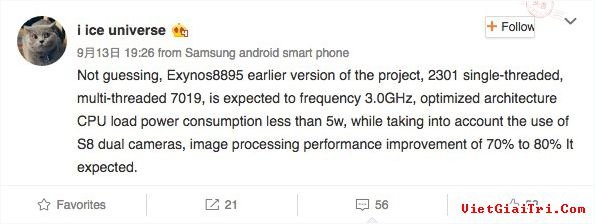 Nguồn tin cho biết cấu hình của chiếc Galaxy S8. Ảnh: Weibo.