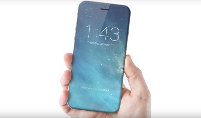 Hình ảnh mô phỏng về chiếc điện thoại iPhone 8 với màn hình không đường viền của Apple 