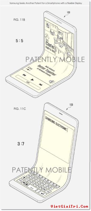 Hình ảnh mô phỏng thiết kế điện thoại uốn dẻo của Samsung.